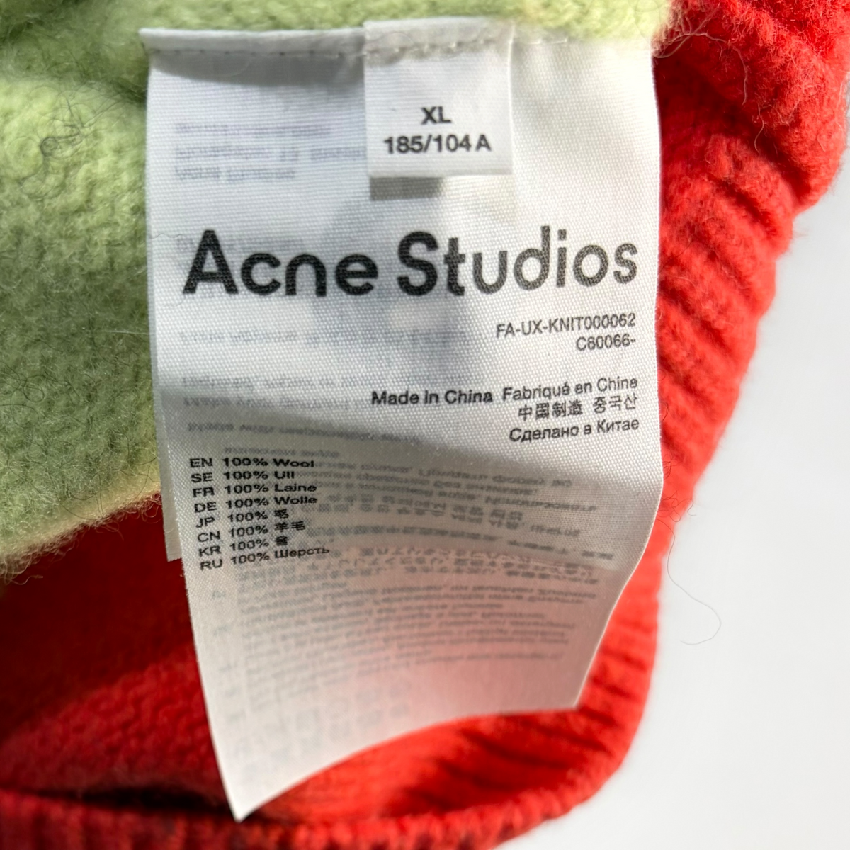 Acne Studios Face Wool Striped Knit Sweater Light Green/Red