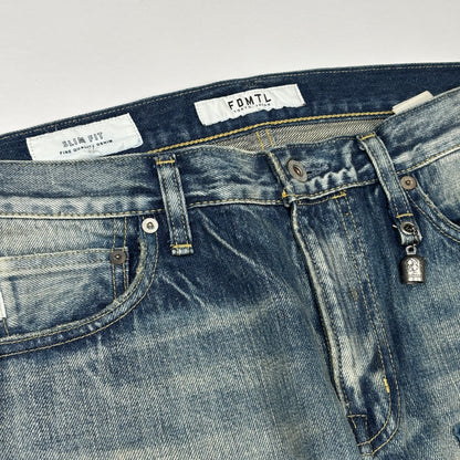 FDMTL Slim Straight Patchwork Denim Jeans Blue