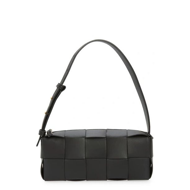 Bottega Veneta Brick Cassette Shoulder Bag Small Intreccio Black
