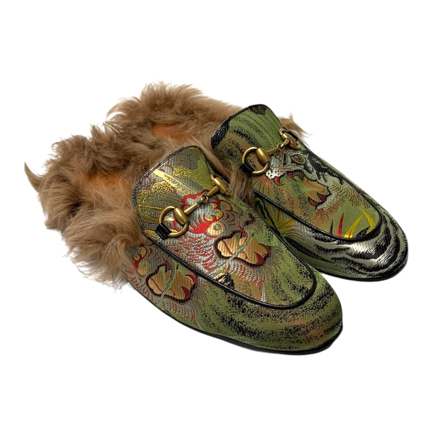 Gucci Princetown Jaqcquard Silk Dragon Loafers