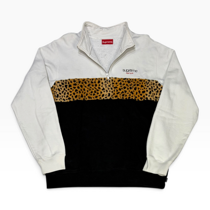Supreme Leopard Panel Half Zip Sweatshirt White