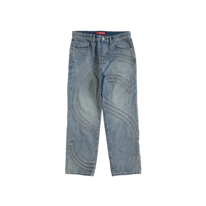 Supreme S Logo Loose Fit Jean Washed Blue