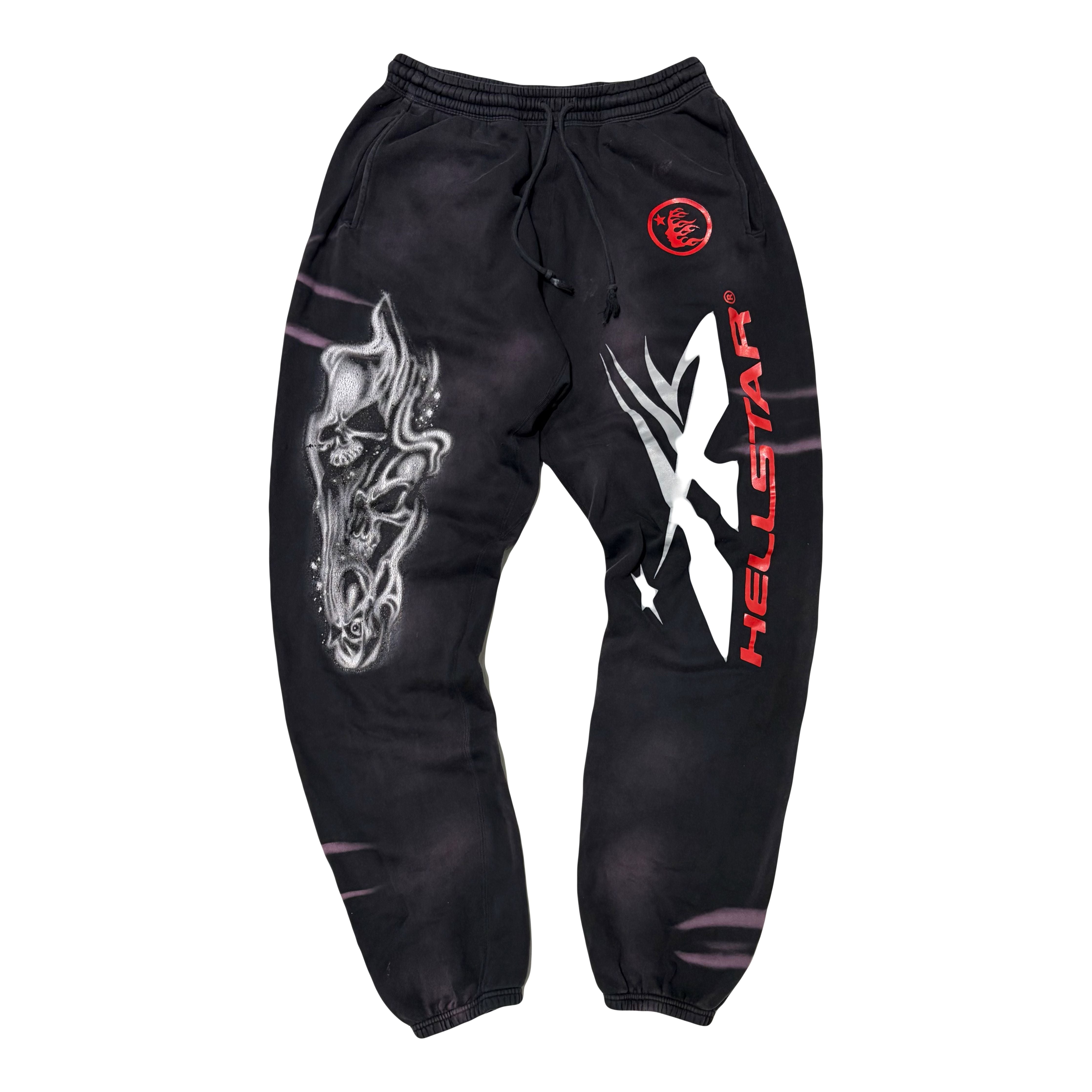 Hellstar Airbrushed Skull Closed Elastic Bottom Sweatpants Midnight Dye Black