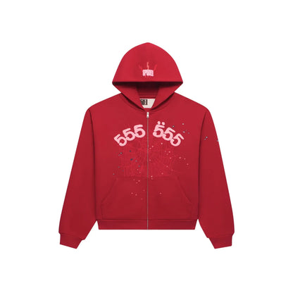 Sp5der Angel Number Zip Hoodie Merlot