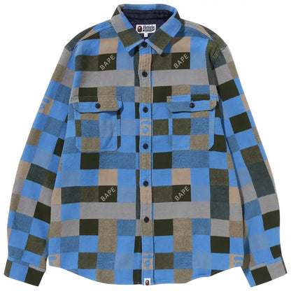 BAPE Block Check Relaxed Fit Shirt Beige