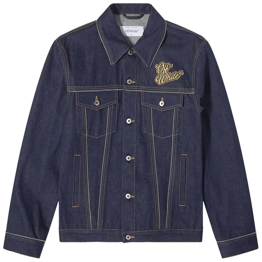 Off-White 90s Logo Skate Denim Jacket Raw Blue/Gold