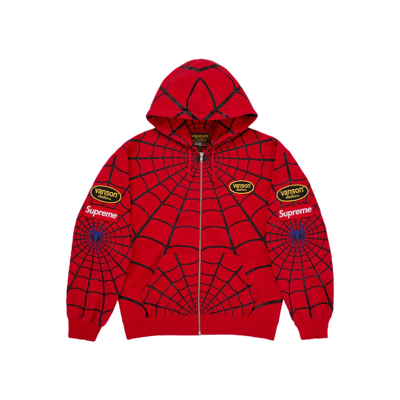 Supreme Vanson Leathers Spider-Man Zip Up Hooded Sweatshirt Red
