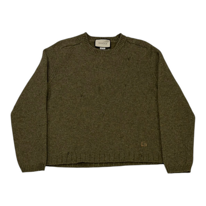 Gucci Distressed Wool Crewneck Sweater Green
