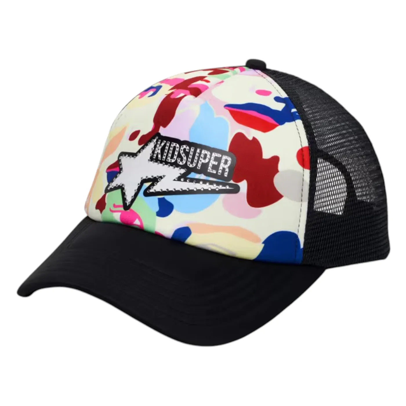 BAPE x KidSuper Sta Logo Rhinestone Trucker Cap Multicolor