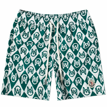 Moncler Monogram Print Swim Shorts Green/White