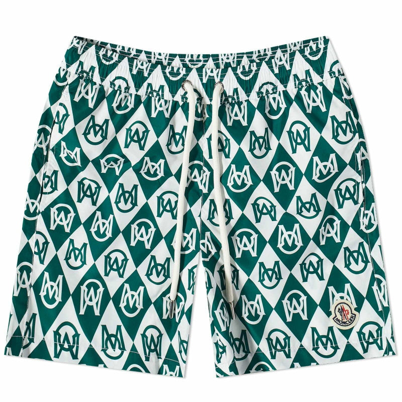 Moncler Monogram Print Swim Shorts Green/White