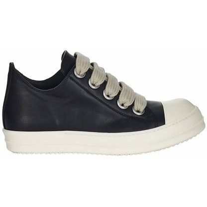 Rick Owens Temple Jumbolace Low Full Grain Cow Leather Black Milk