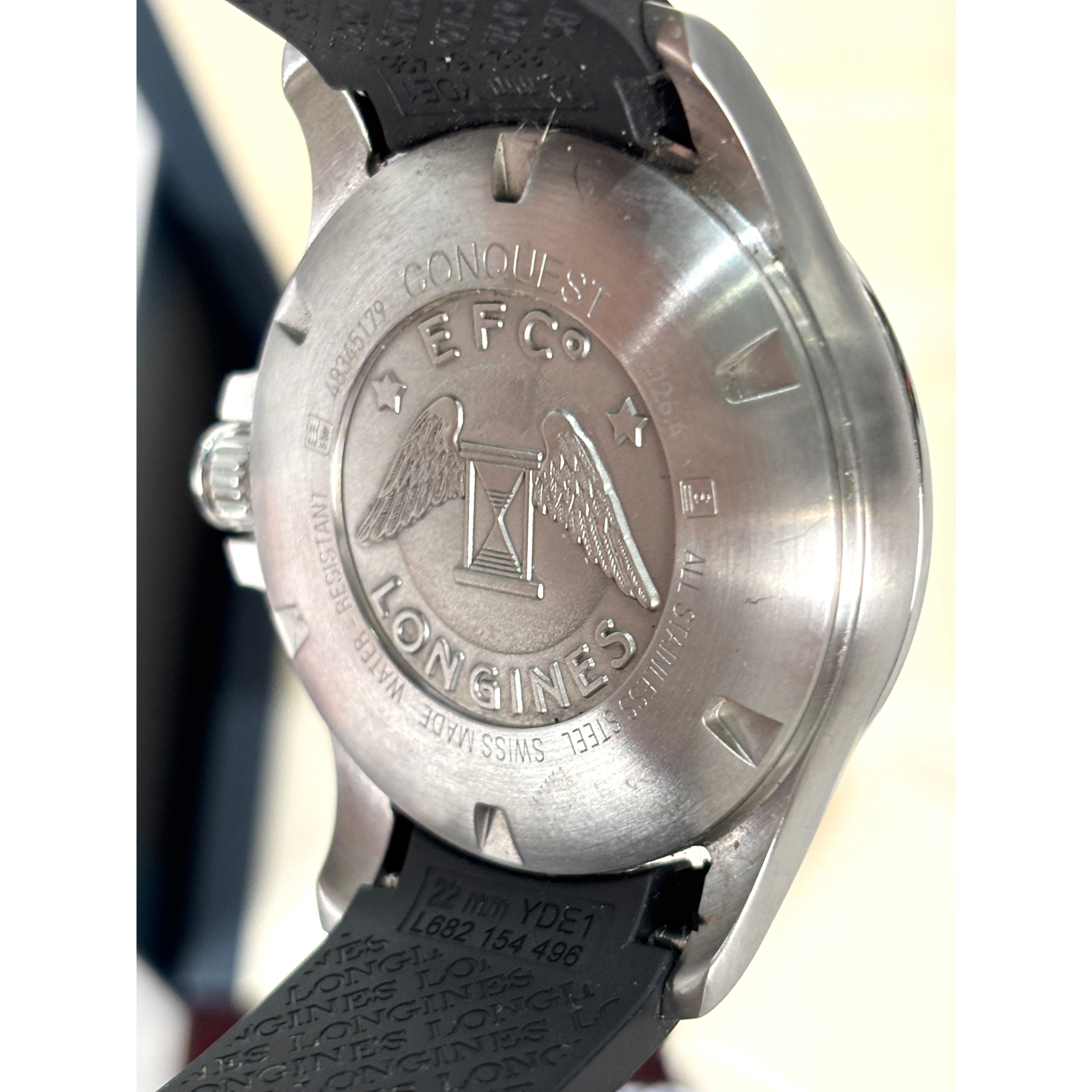 Longines Conquest V.H.P. Black Carbon Dial Rubber Strap Watch