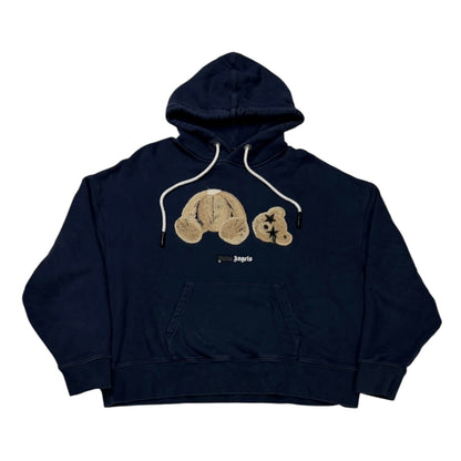 Palm Angels Bear Print Sprayed Logo Hoodie Navy Blue/Brown