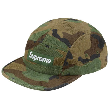 Supreme Jacquard Logos Denim Camp Cap Woodland Camo