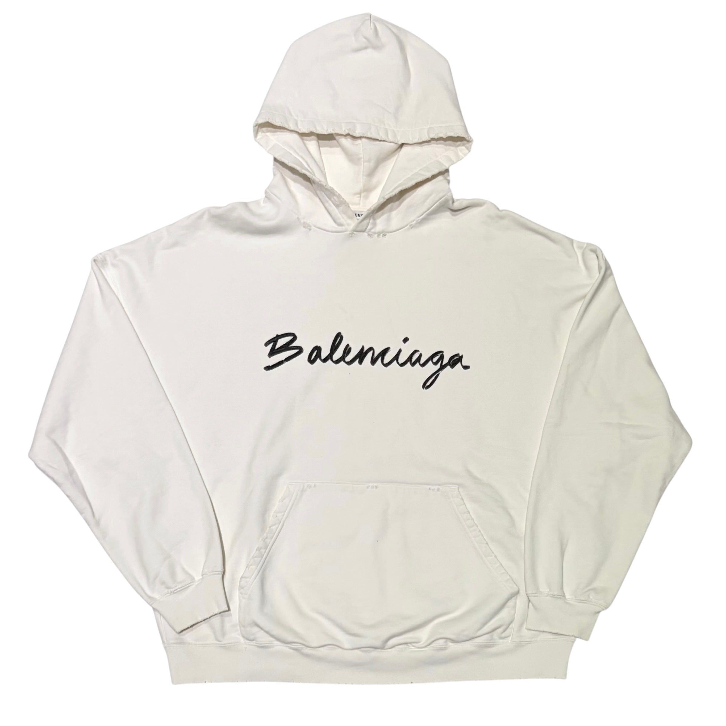 Balenciaga Script Logo Hoodie White