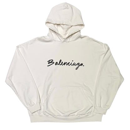 Balenciaga Script Logo Hoodie White