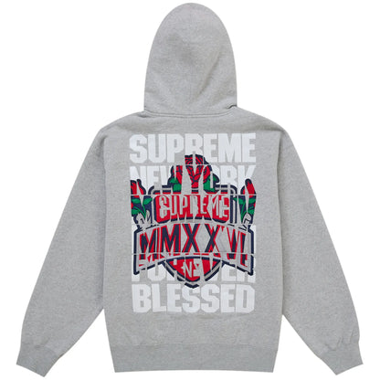 Supreme Blessed Applique Zip Up Hooded Sweatshirt Heather Grey