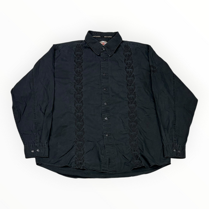 Harley Davidson Embroidered Flames Shirt Black