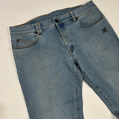 Off-White Diagonal Pocket Distress Skinny Jeans Blue