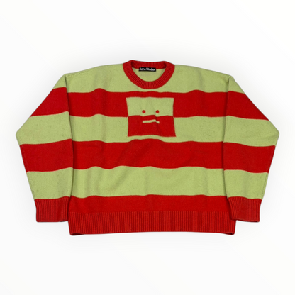 Acne Studios Face Wool Striped Knit Sweater Light Green/Red