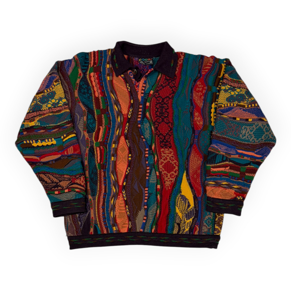 90's Coogi 3D Knit Sweater w/Collar Multicolor