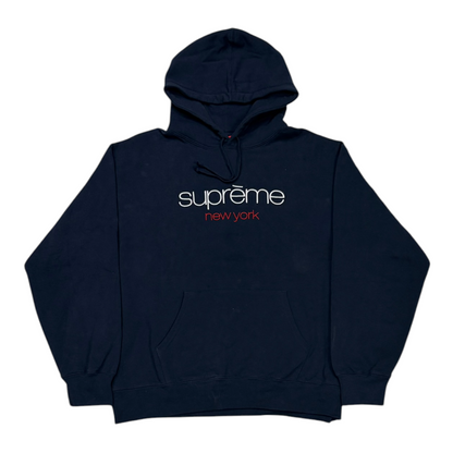 Supreme Classic Logo Hooded Sweatshirt Navy
