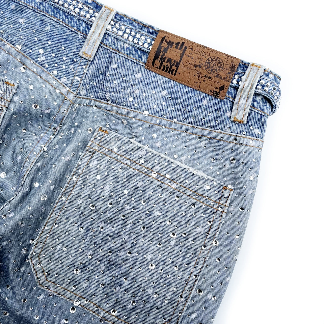 Birth of Royal Child 3D Printing Washed 20k Swarovski Diamond Boro Denim Blue