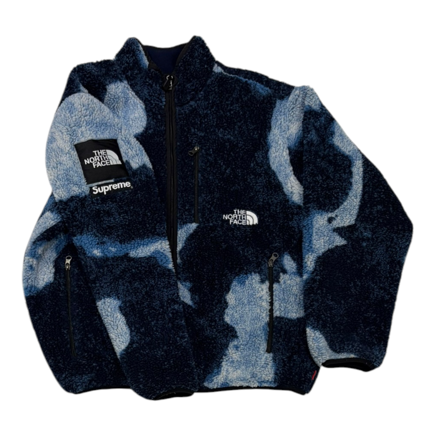 Supreme The North Face Bleached Denim Print Fleece Jacket Indigo