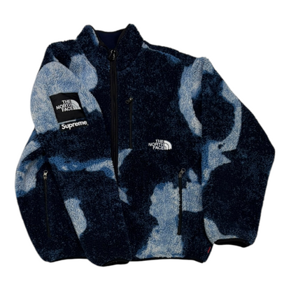 Supreme The North Face Bleached Denim Print Fleece Jacket Indigo