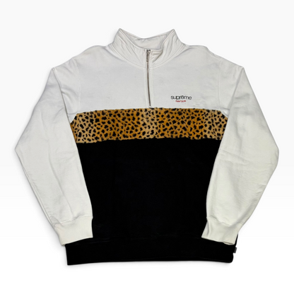 Supreme Leopard Panel Half Zip Sweatshirt White