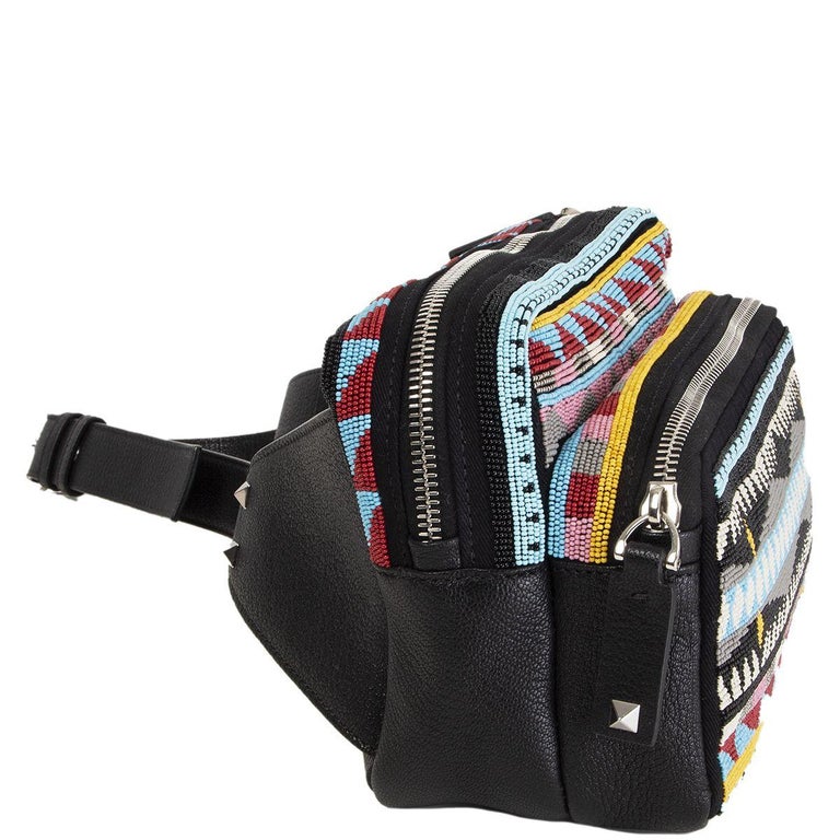 VALENTINO Beaded Hip Pack Belt Bag Black/Multicolor