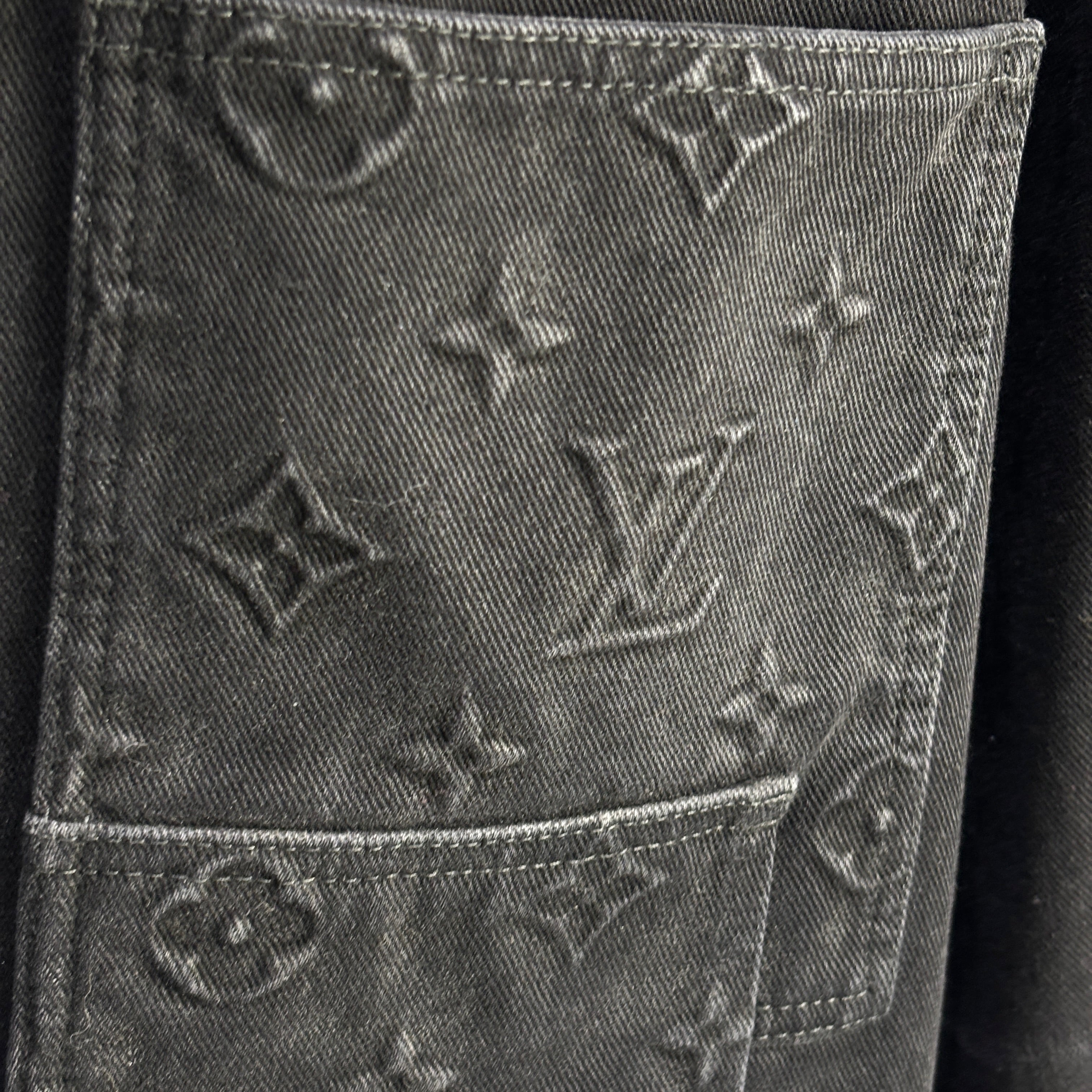Louis Vuitton Monogram Embossed Denim Workwear Jacket Black