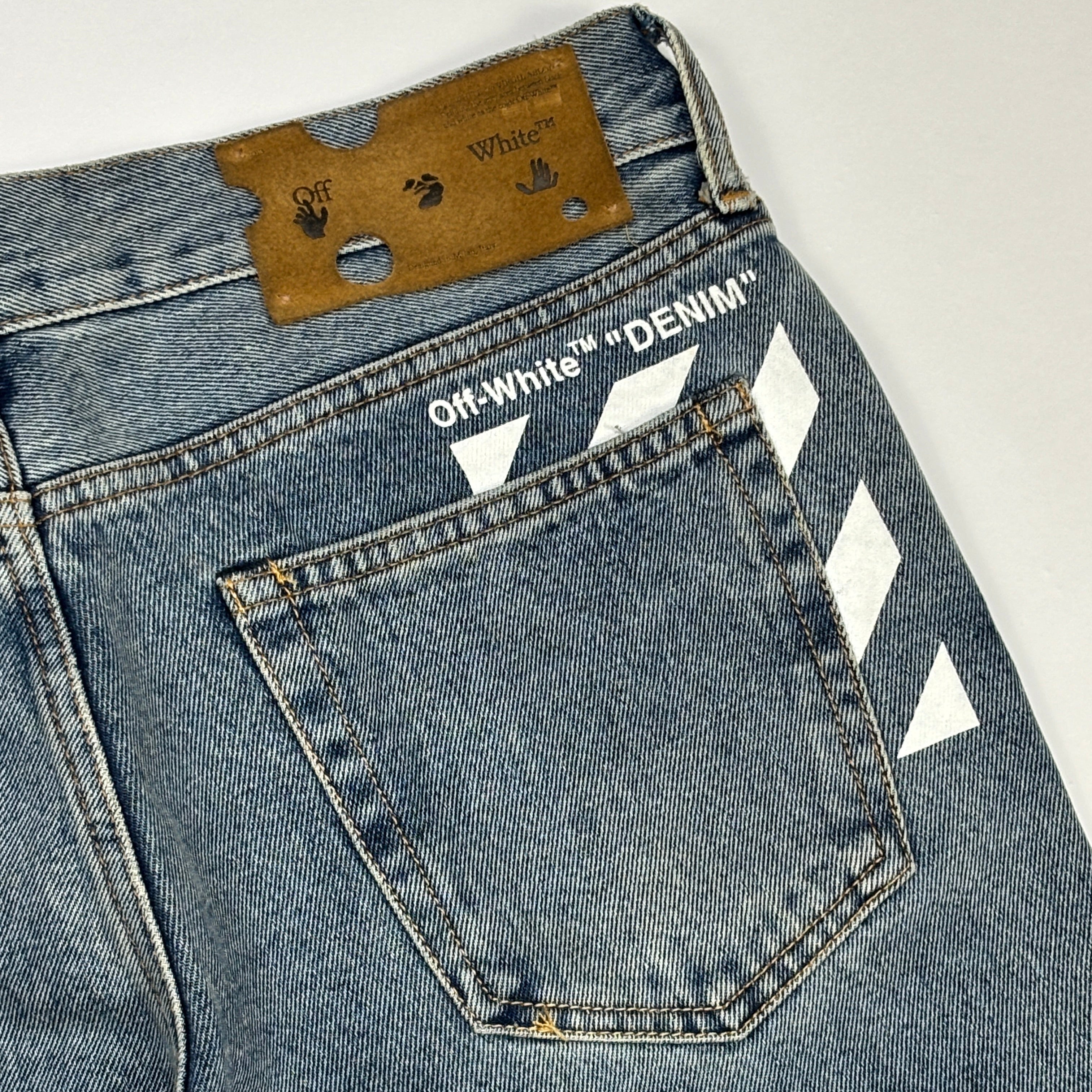 Off-White Diagonal Pocket Distress Skinny Jeans Blue