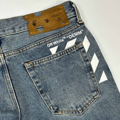 Off-White Diagonal Pocket Distress Skinny Jeans Blue