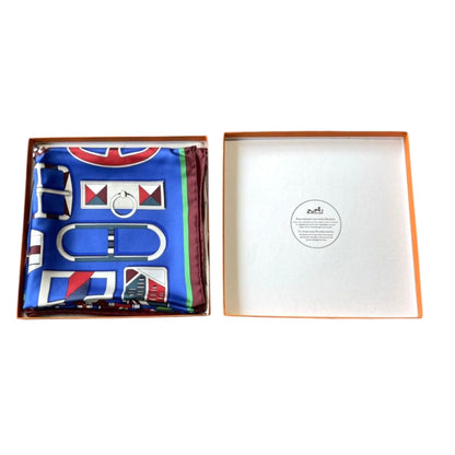 HERMES Carré en Boucles Scarf 90 Blue