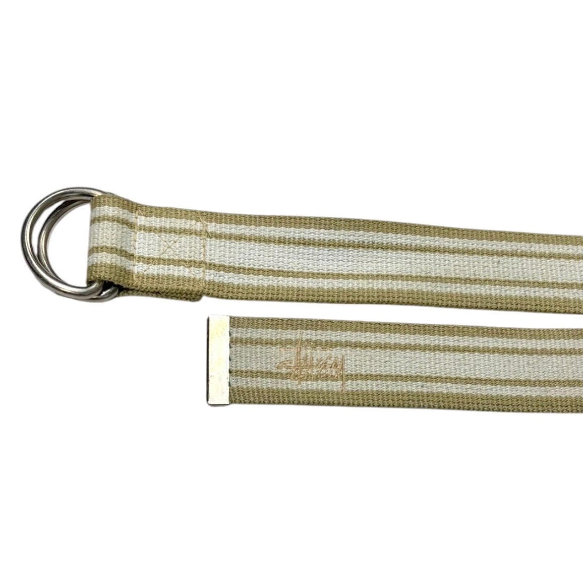 Stussy D Ring Webbing Canvas Stripe Belt Beige
