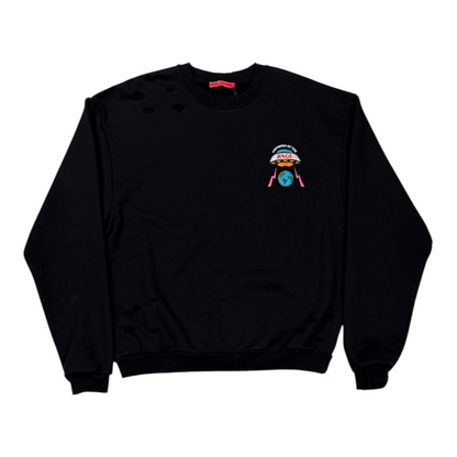 Members of The Rage Distressed Crewneck Small Logo Black