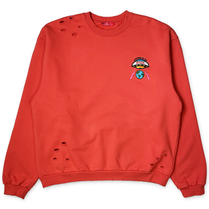 Members of The Rage Distressed Small Logo Crewneck Infrared