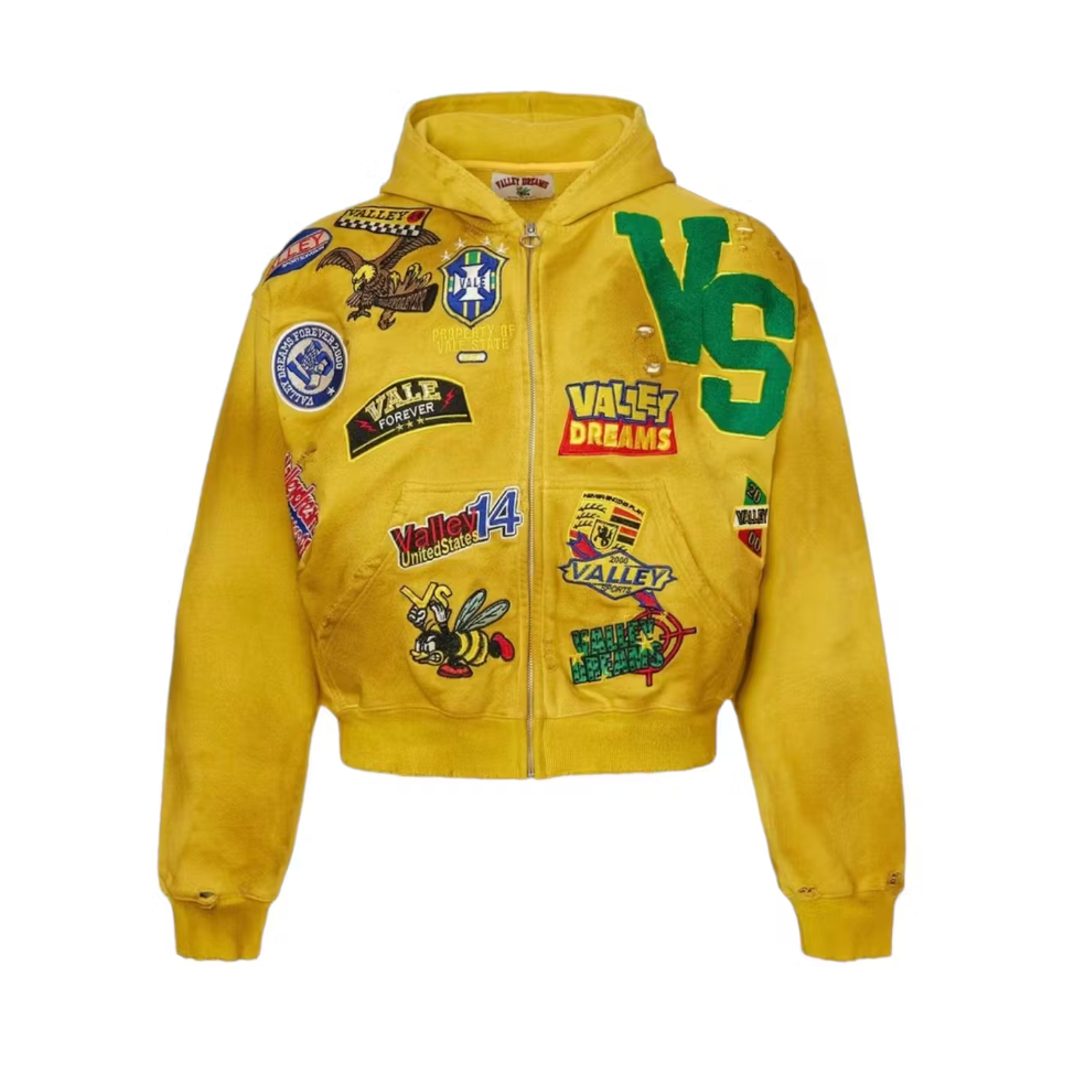 Vale Forever Doodle Zip Up Hoodie Yellow