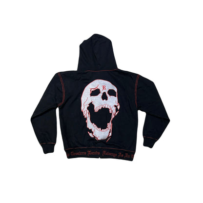 Revenge Contrast Stitch Embroidered Zip Up Hoodie