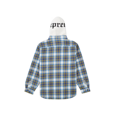 Supreme Hooded Flannel Zip Up Shirt Blue
