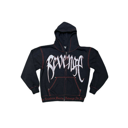 Revenge Contrast Stitch Embroidered Zip Up Hoodie
