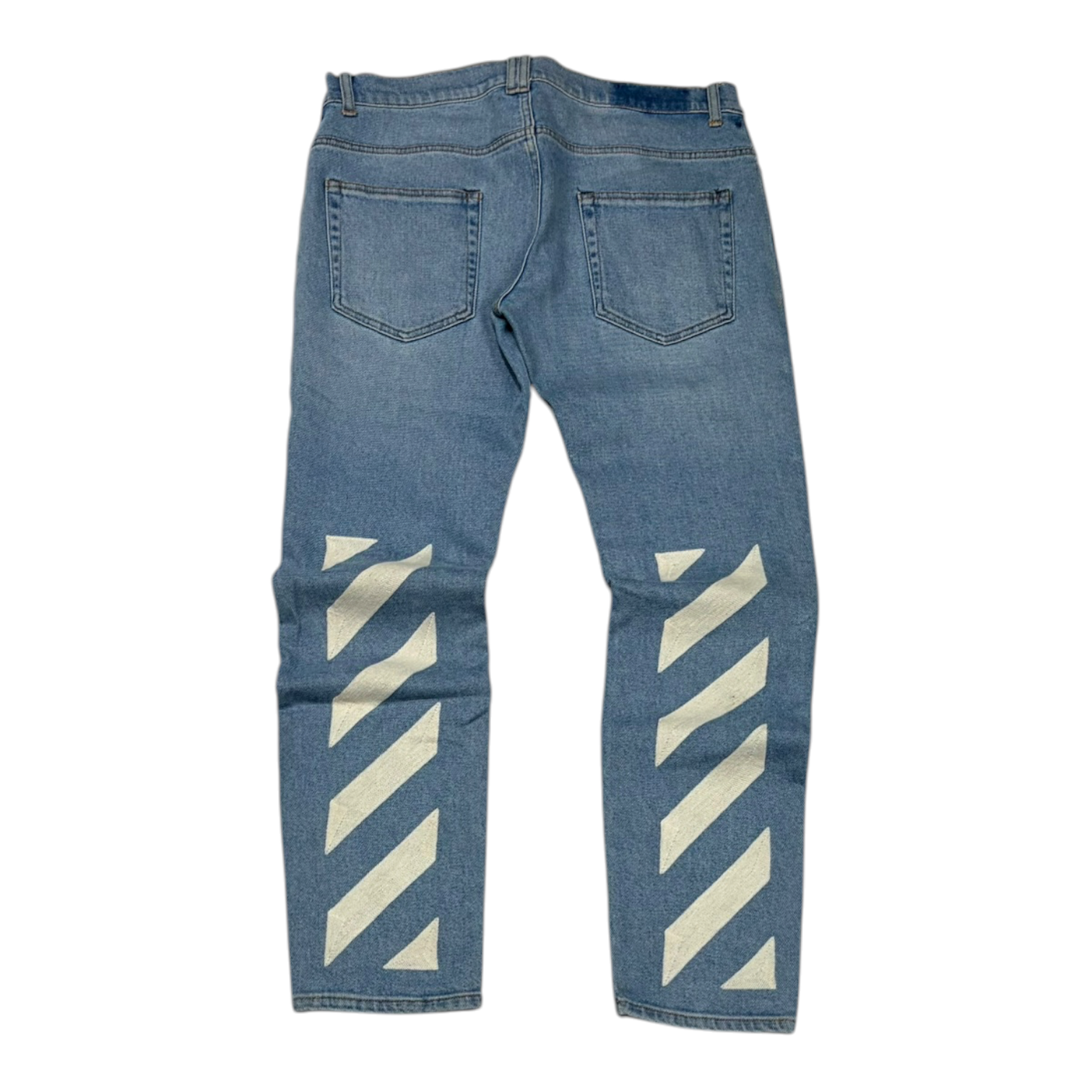 Off-White Diagonal Pocket Distress Skinny Jeans Blue