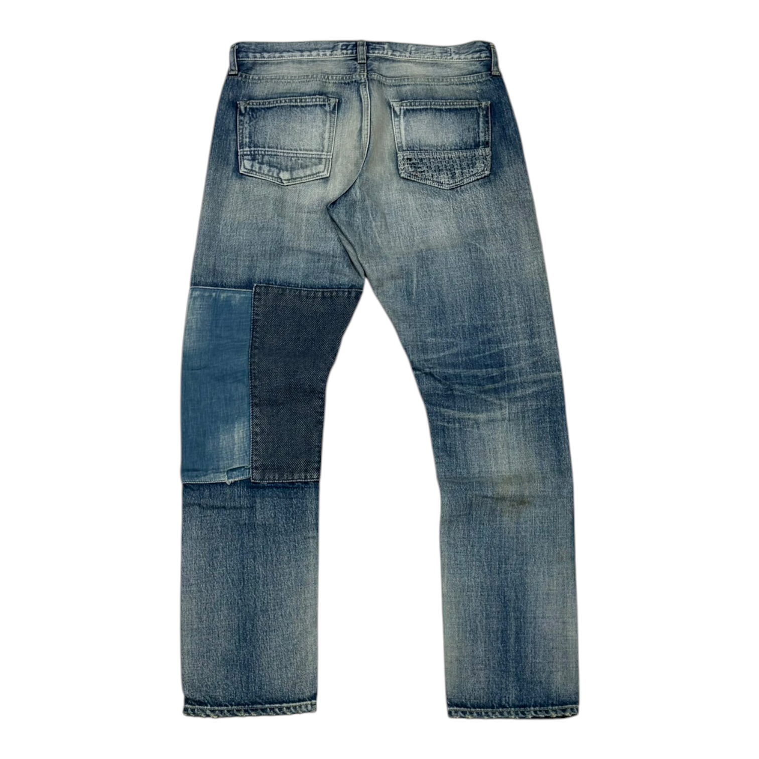 FDMTL Slim Straight Patchwork Denim Jeans Blue