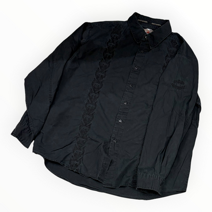 Harley Davidson Embroidered Flames Shirt Black
