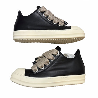 Rick Owens Temple Jumbolace Low Full Grain Cow Leather Black Milk