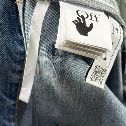 Off-White Diagonal Pocket Distress Skinny Jeans Blue