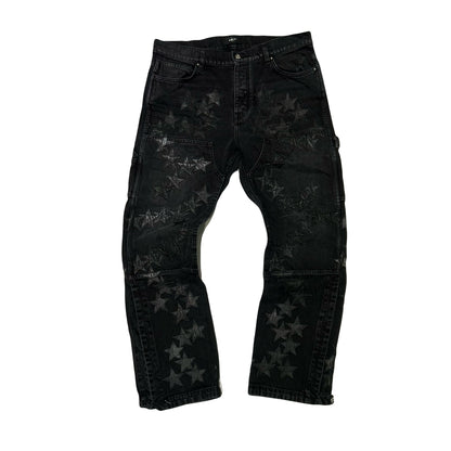 Amiri Chemist Carpenter Straight-Leg Leather-Appliqued Jeans Black