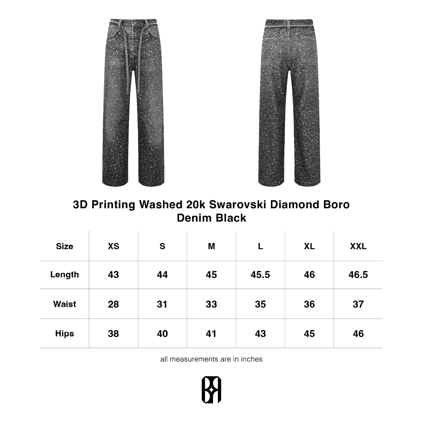 Birth of Royal Child3D Printing Washed 20k Swarovski Diamond Boro Denim Black